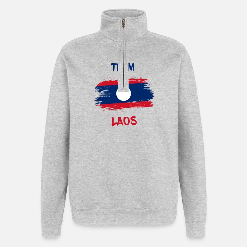 Team Laos Drapeaux Design / Cadeau - Sweat à zip 1/4 - gris chiné