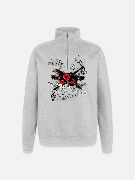 Rote Plattenmelodie und Tastenspur - Quarter-Zip-Sweatshirt - Grau meliert