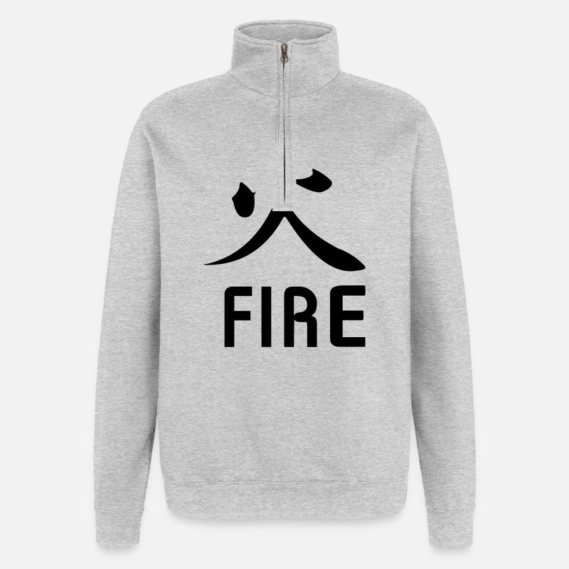 Kanji de feu avec le texte - Sweat à zip 1/4 - gris chiné