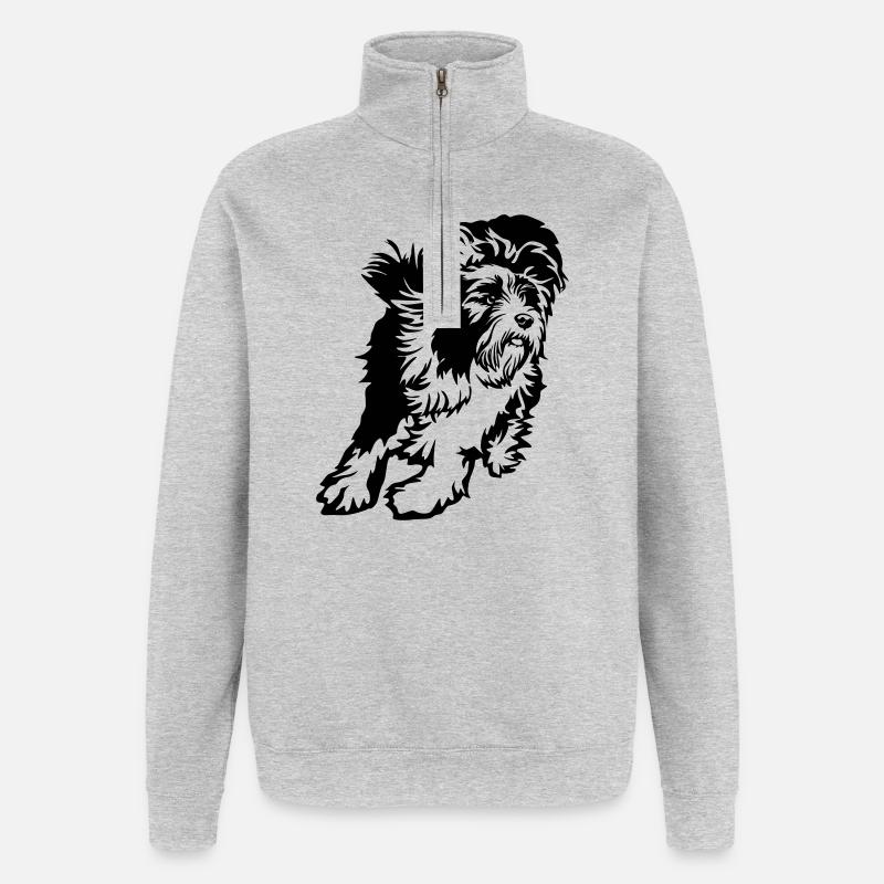 Bearded Collie - Sweat à zip 1/4 - gris chiné