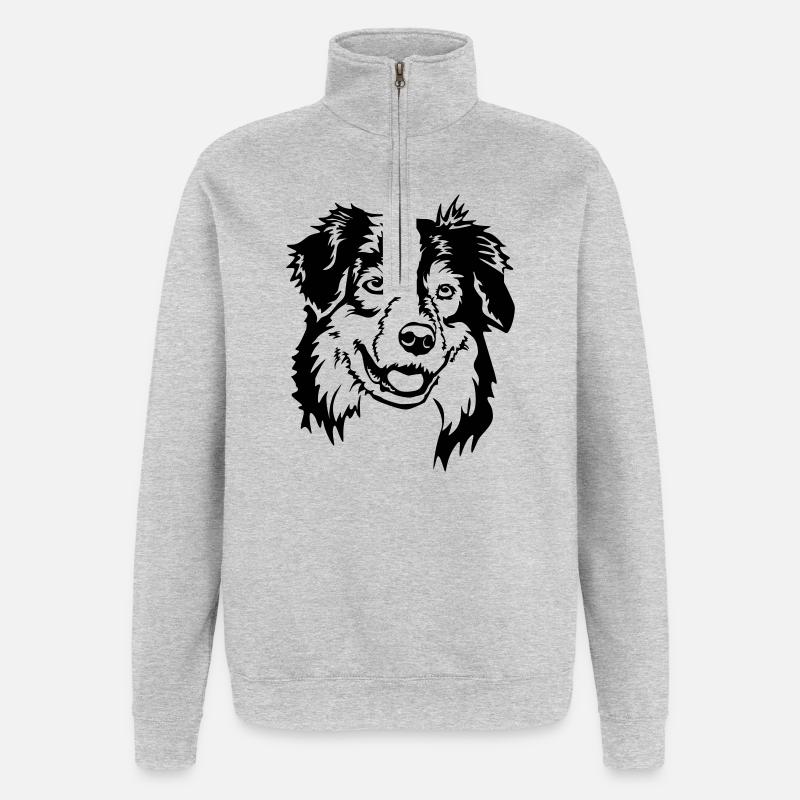 Tête de Shepherd australien - Sweat à zip 1/4 - gris chiné