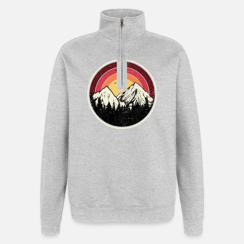 Sunset Peaks Mountain Round Illustration - Quarter-Zip Sweatshirt - heather grey