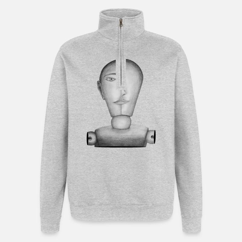 Tegning dukke tegnet - Sweatshirt med 1/4 lynlås - grå meleret