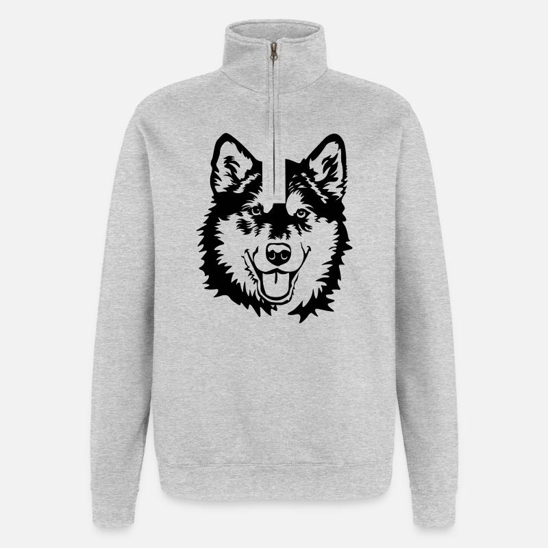Alaskan Malamute Kopf - Quarter-Zip-Sweatshirt - Grau meliert