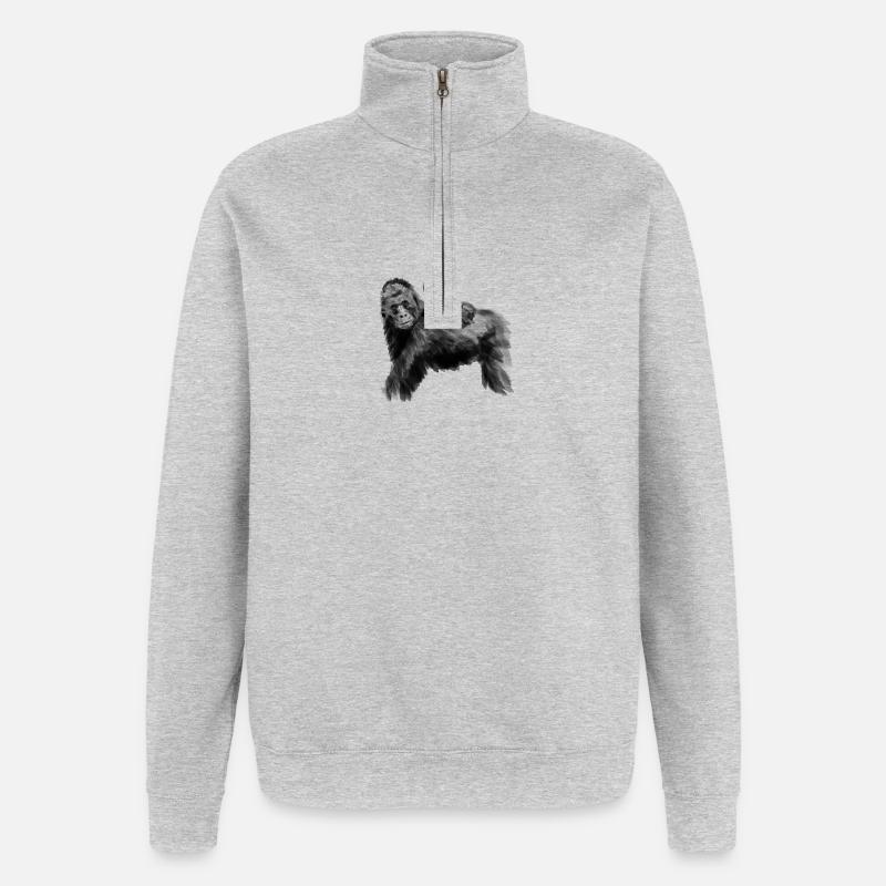 Gorille papa avec bébé - Sweat à zip 1/4 - gris chiné