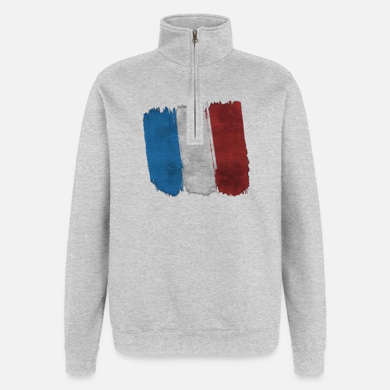 Drapeau Français - Sweat à zip 1/4 - gris chiné