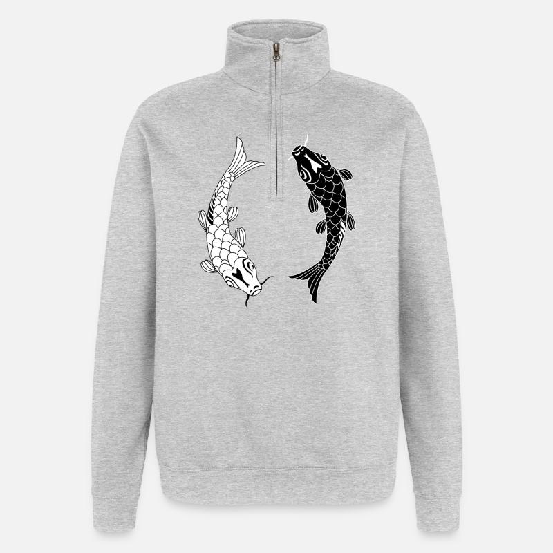 Poisson noir blanc Ying et yang - Sweat à zip 1/4 - gris chiné