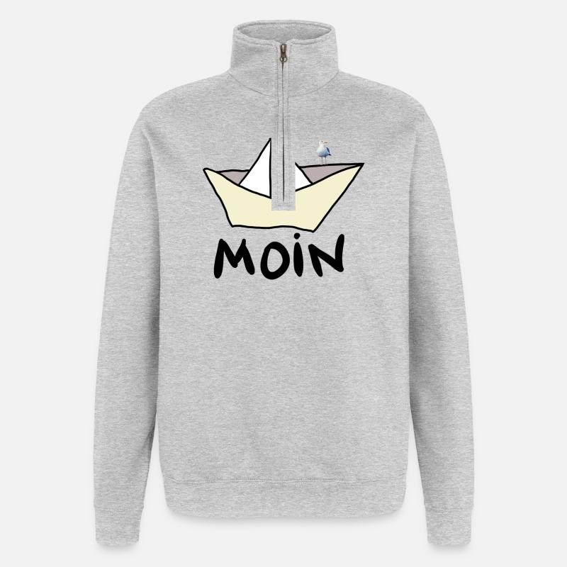 Papierboot am Strand mit Möwe - Quarter-Zip-Sweatshirt - Grau meliert
