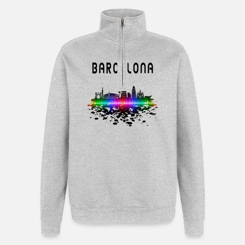 Cadeau/design Splash Skyline de Barcelone - Sweat à zip 1/4 - gris chiné