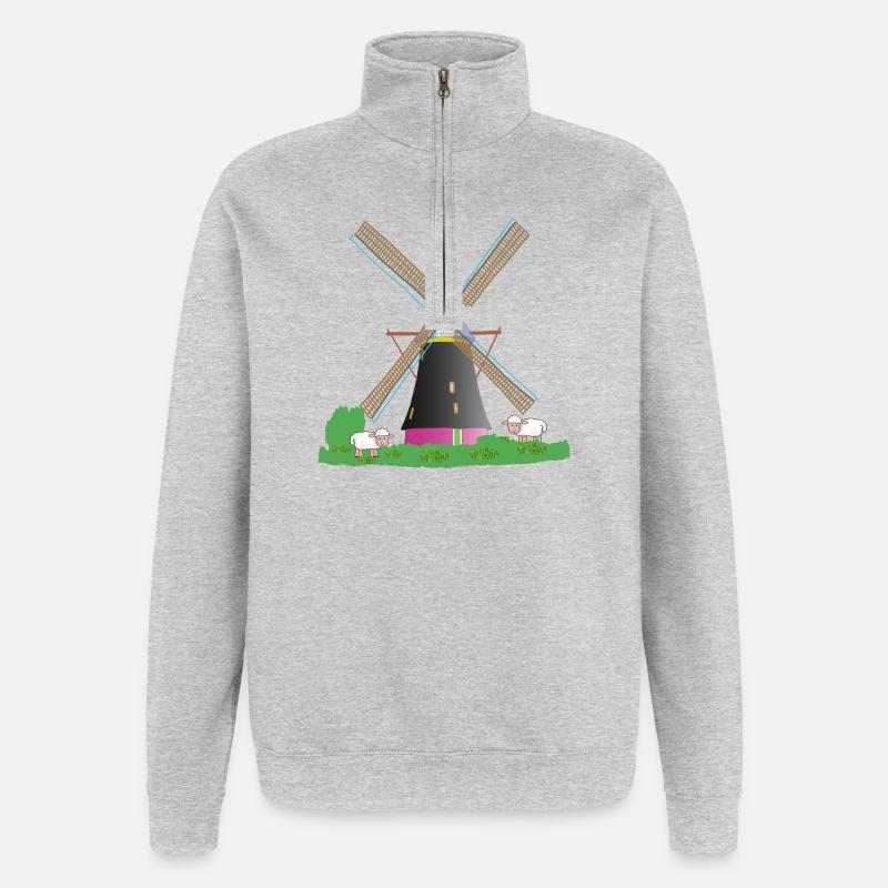 Windmühle mit Schafen - Quarter-Zip-Sweatshirt - Grau meliert