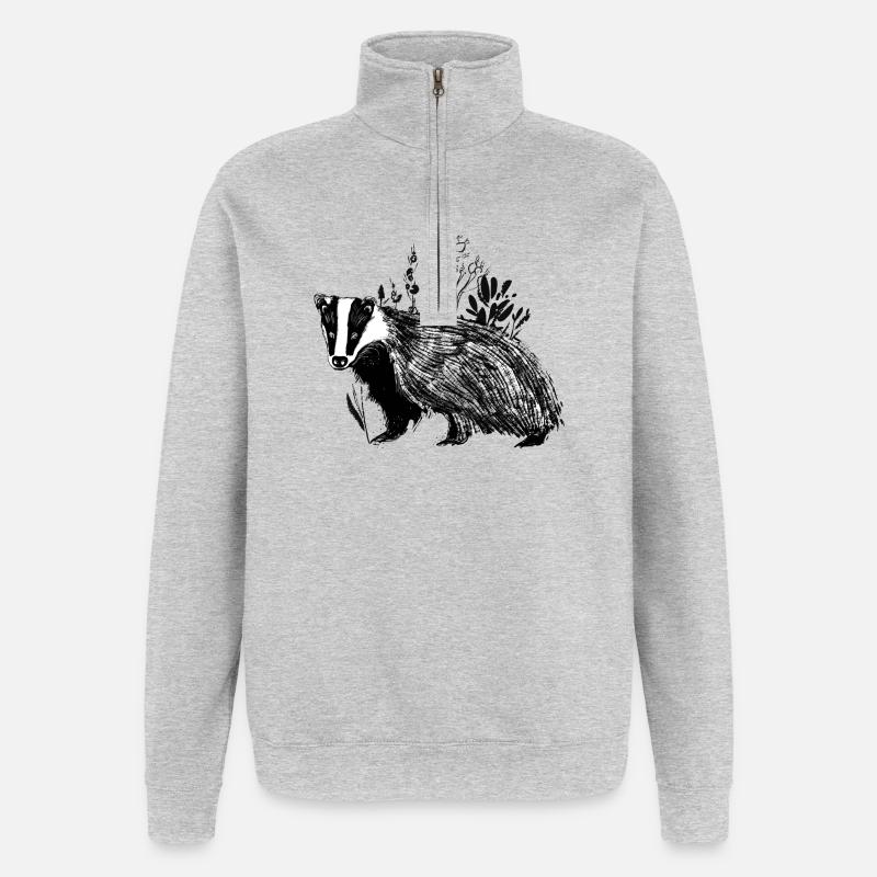 Badger in the Grass - Lined Nature - Quarter-Zip Sweatshirt - heather grey