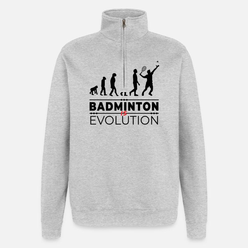 Badminton is evolution - Message Humour Parodie - Sweat à zip 1/4 - gris chiné