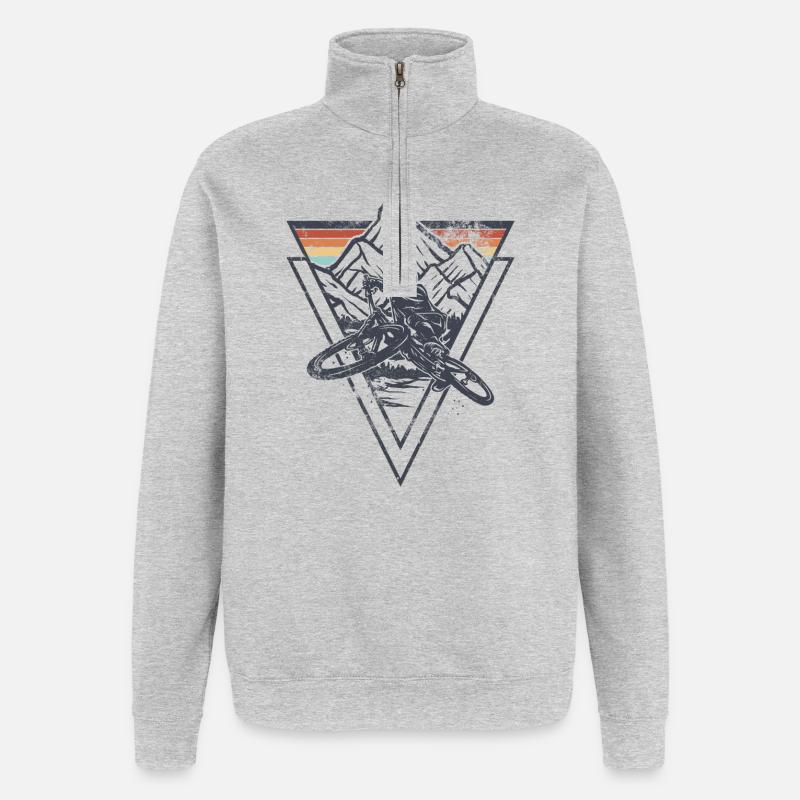 Coucher de soleil en géométrie sommitale - Sweat à zip 1/4 - gris chiné
