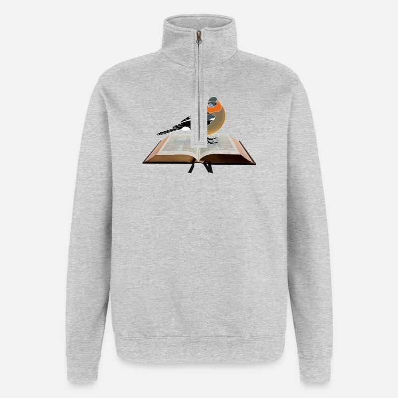 Buchfink auf Buch - Quarter-Zip-Sweatshirt - Grau meliert