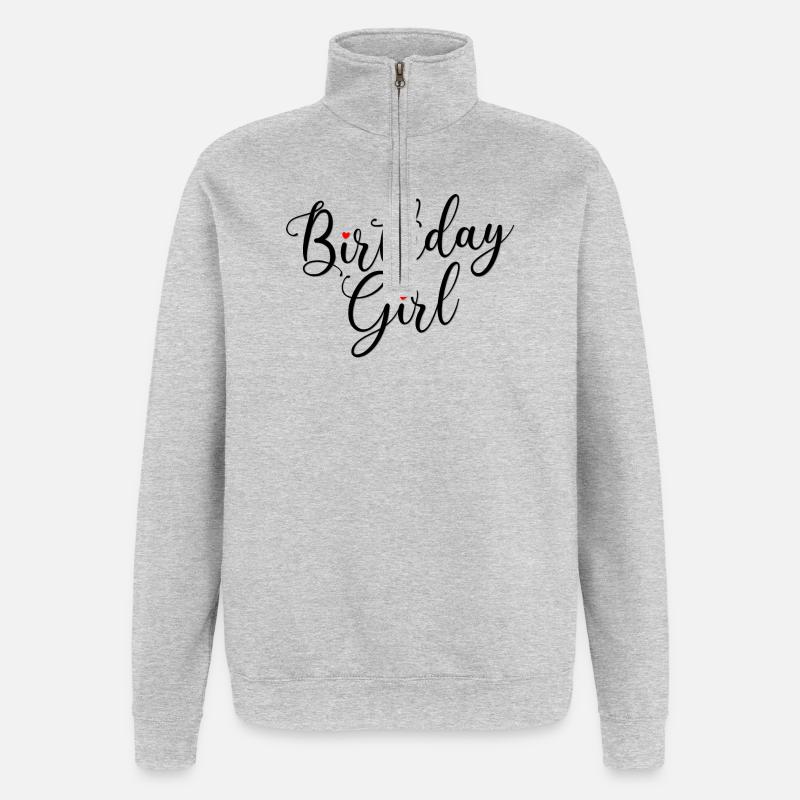Fille d’anniversaire Script Coeurs - Sweat à zip 1/4 - gris chiné