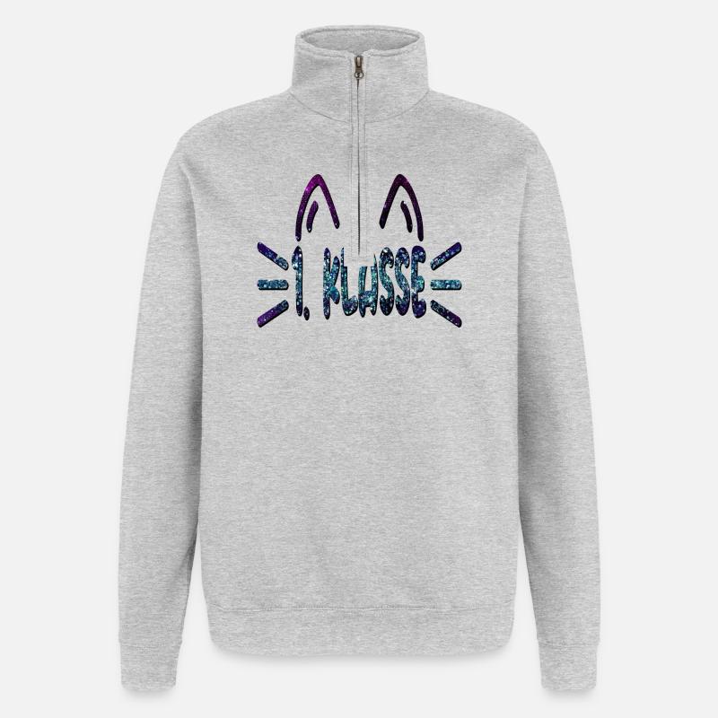 1. Klasse Erstklässlerin - Katzen - Quarter-Zip-Sweatshirt - Grau meliert