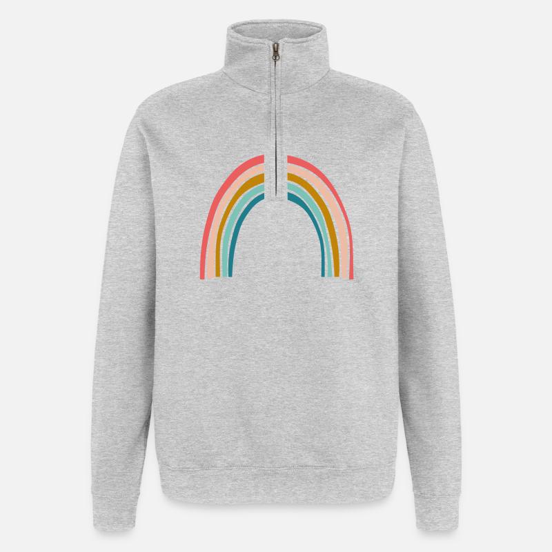 Pastell Regenbogenbogen - Quarter-Zip-Sweatshirt - Grau meliert