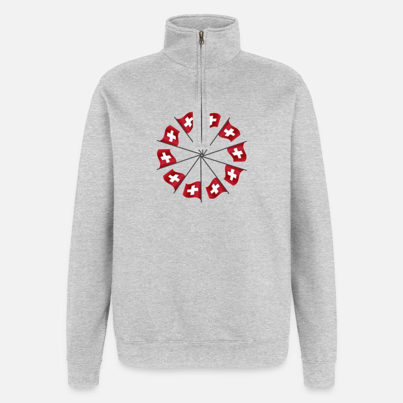 Schweizerfahnen | Swiss flags - Quarter-Zip-Sweatshirt - Grau meliert