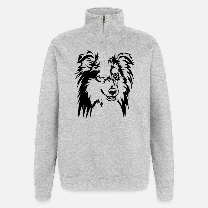 Tête de Sheltie - Sweat à zip 1/4 - gris chiné