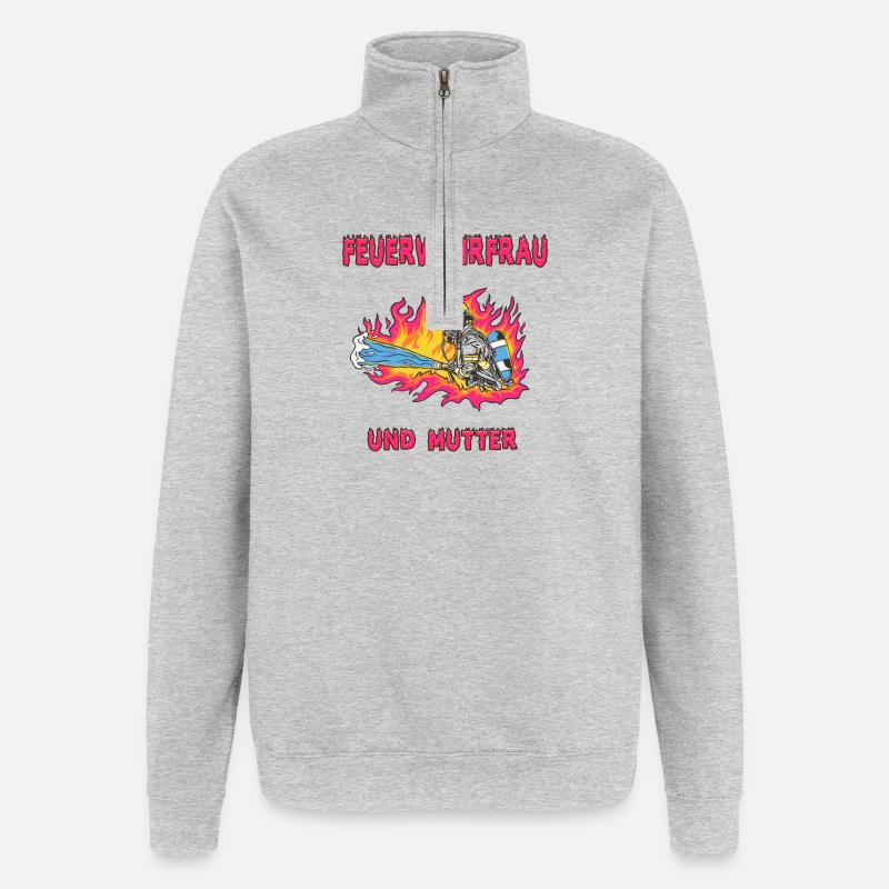 Feuerwehrfrau und Mutter - Quarter-Zip-Sweatshirt - Grau meliert
