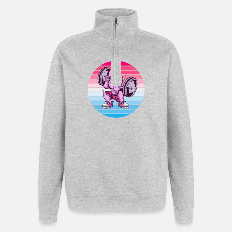 Hasen Bodybuilder Design - Quarter-Zip-Sweatshirt - Grau meliert