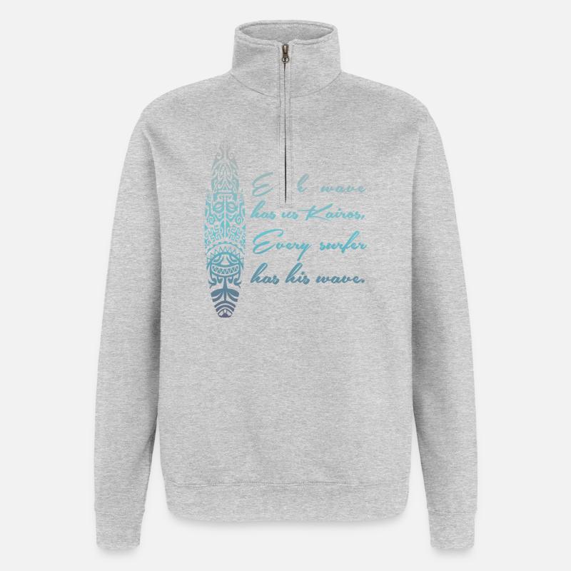SURF, MAORI, SURF, SURFEUR - Sweat à zip 1/4 - gris chiné