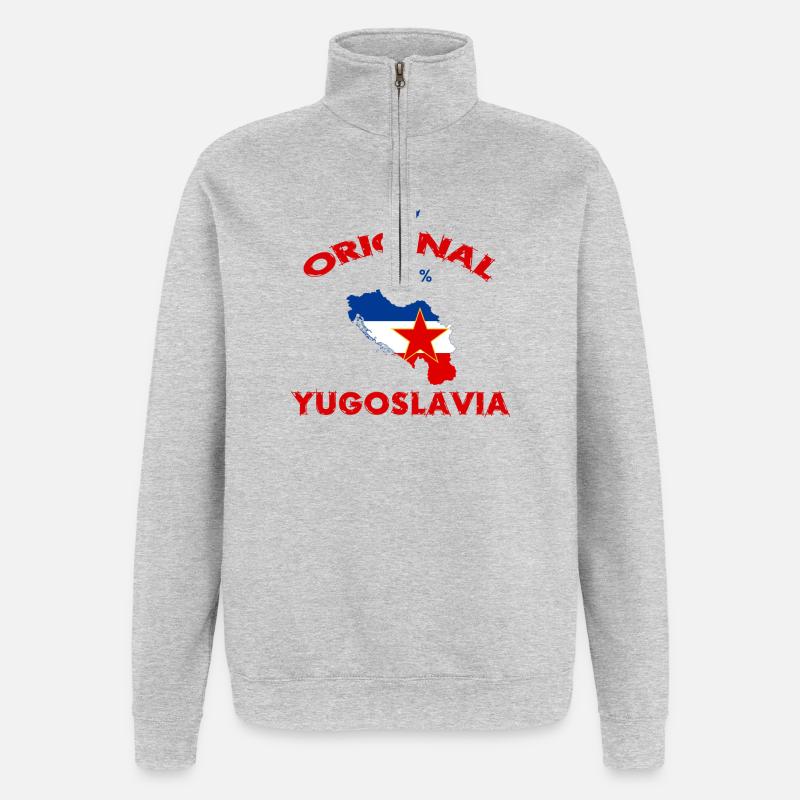 Jugoslavien 100% originale flag - Sweatshirt med 1/4 lynlås - grå meleret