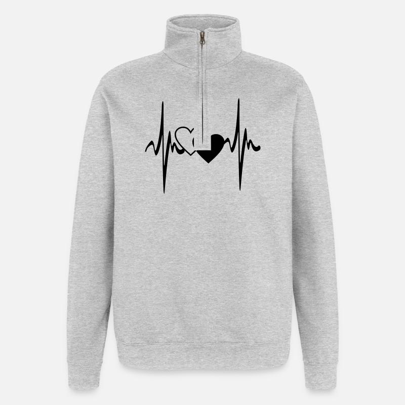 Zwei Herzen Herzschlag - Quarter-Zip-Sweatshirt - Grau meliert