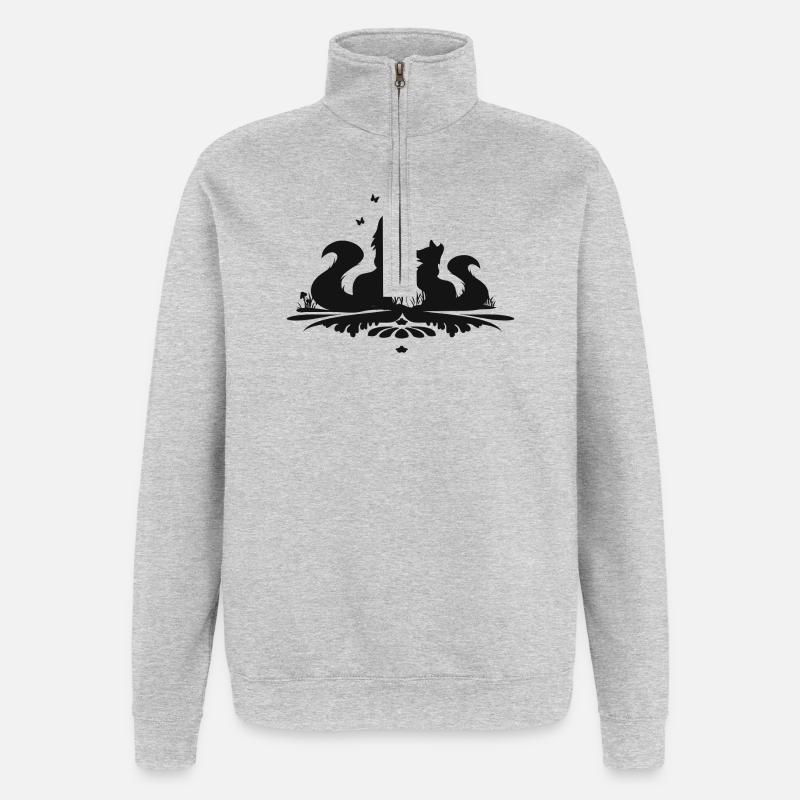 Silhouette de deux renards mignons - Sweat à zip 1/4 - gris chiné