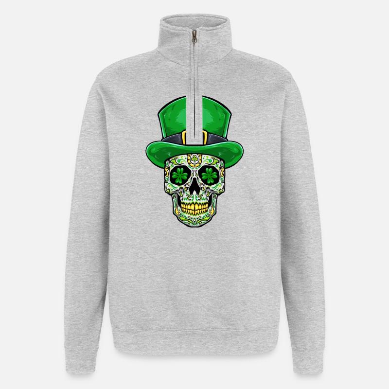 St. Patrick’s Day Zuckerschädel - Quarter-Zip-Sweatshirt - Grau meliert