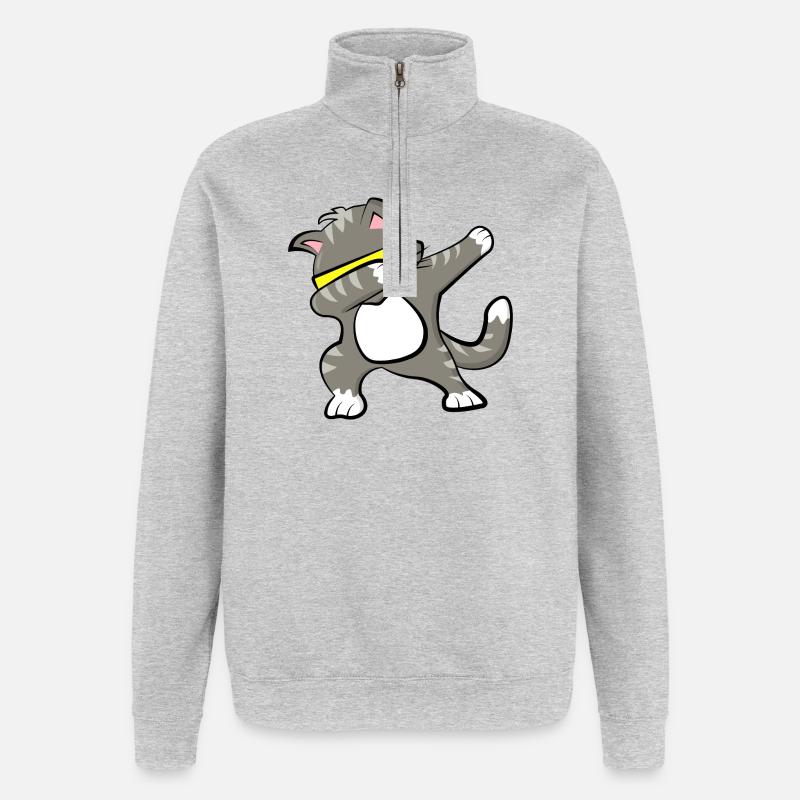 Chat Dabbing - Sweat à zip 1/4 - gris chiné