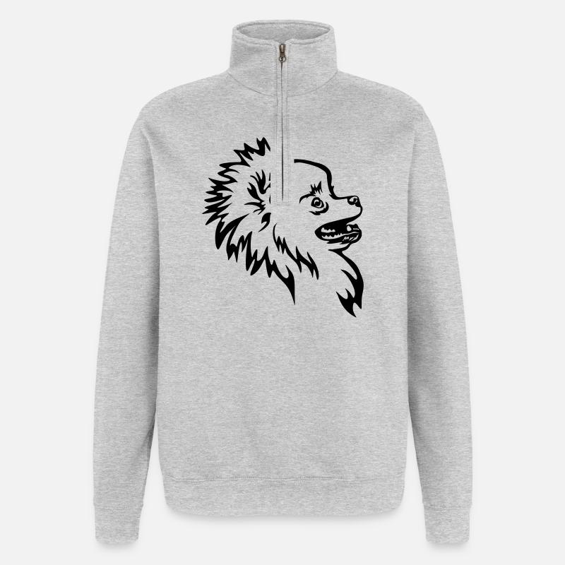 Zwergspitz head - Quarter-Zip Sweatshirt - heather grey