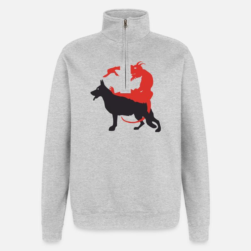 Schäferhund Teufel - BIG - Quarter-Zip-Sweatshirt - Grau meliert