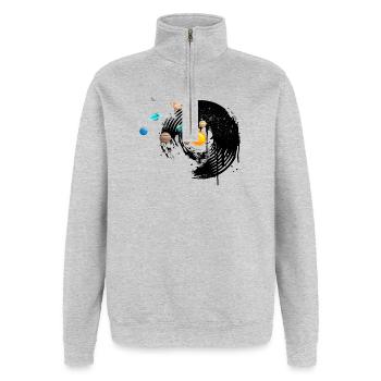 Schallplatte - Quarter-Zip-Sweatshirt - Grau meliert - Vorne - AI Model Female 172 light (172cm) & AI Model Male 178 dark (178cm)