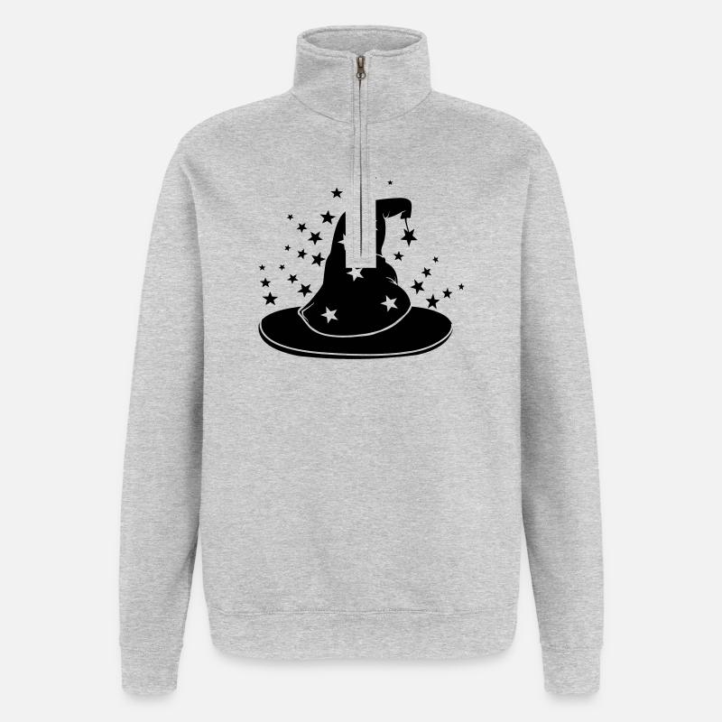 Magischer Zaubererhut mit Sternen - Quarter-Zip-Sweatshirt - Grau meliert