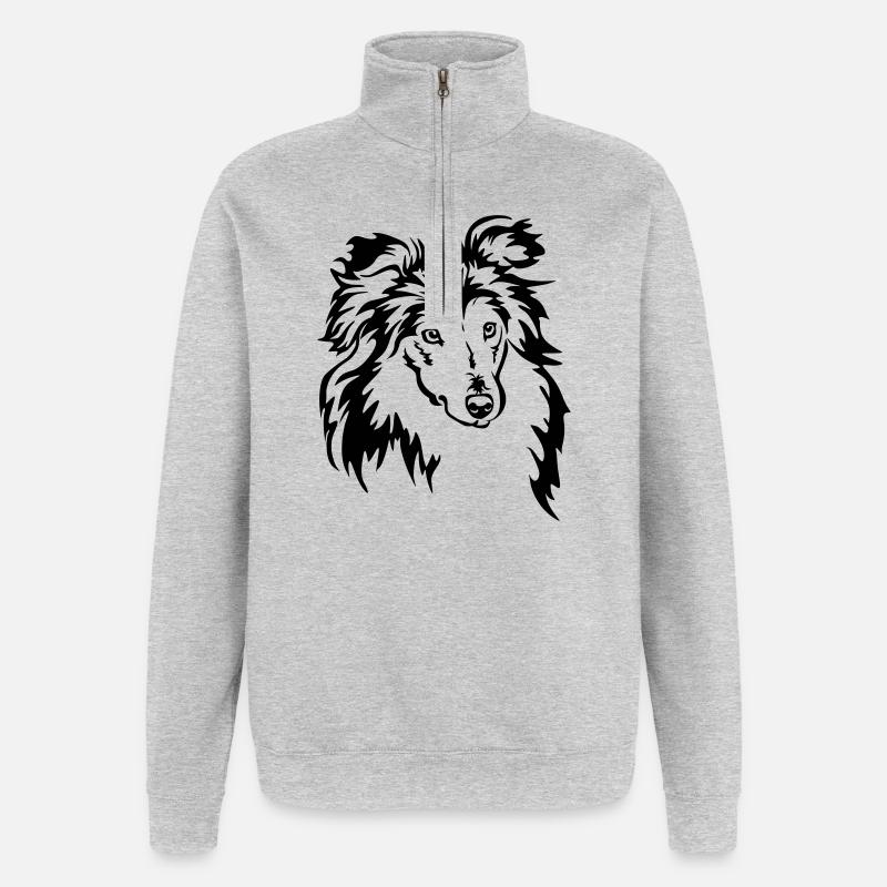 Sheltie Kopf - Quarter-Zip-Sweatshirt - Grau meliert