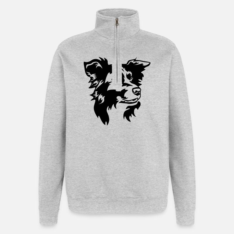 Border Collie Kopf - Quarter-Zip-Sweatshirt - Grau meliert