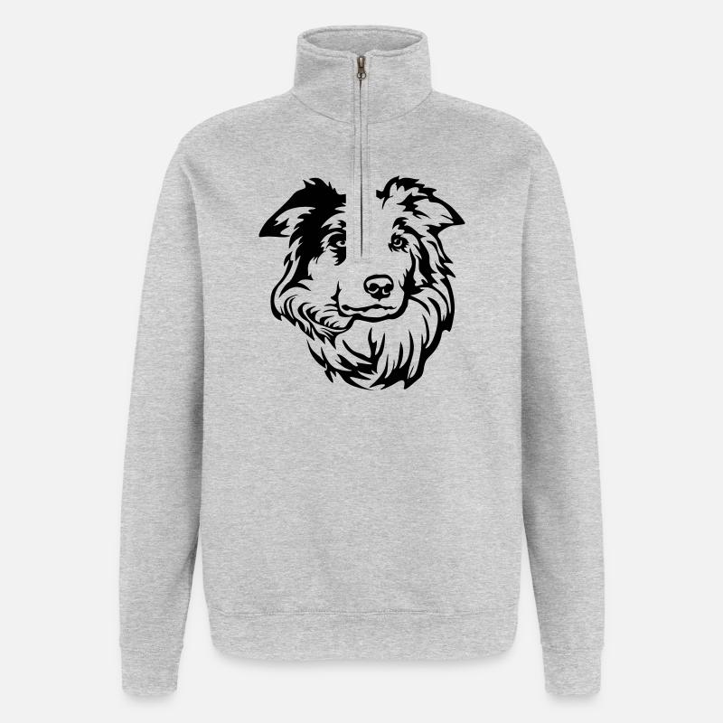 Border Collie Kopf - Quarter-Zip-Sweatshirt - Grau meliert