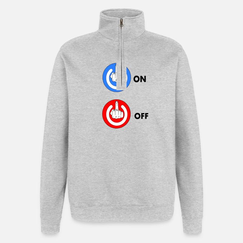 Mittelfinger EIN und AUS - Quarter-Zip-Sweatshirt - Grau meliert