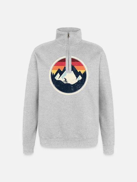 Retro Mountain Bike Sunset - Quarter-Zip Sweatshirt - heather grey