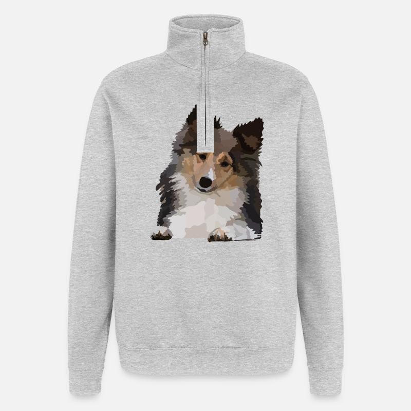Dani, le Sheltie - Sweat à zip 1/4 - gris chiné