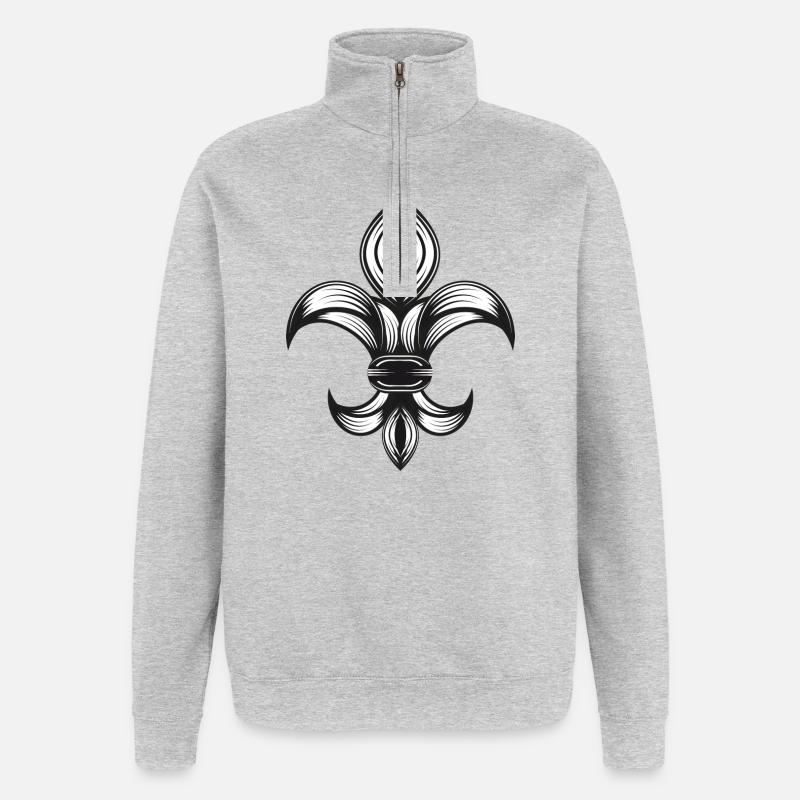 iris stylisé - Fleur-de-Lys - Sweat à zip 1/4 - gris chiné