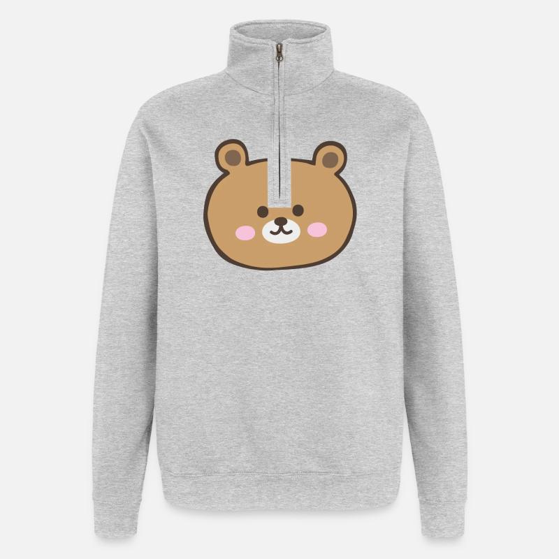 Visage d’ours - Sweat à zip 1/4 - gris chiné