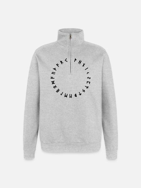 Runenalphabet im Kreis Symbole - Quarter-Zip-Sweatshirt - Grau meliert