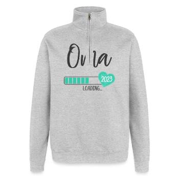 Oma Loading 2023 Herz Junge Werdende Großmutter - Quarter-Zip-Sweatshirt - Grau meliert - Vorne - AI Model Female 172 light (172cm) & AI Model Male 178 dark (178cm)