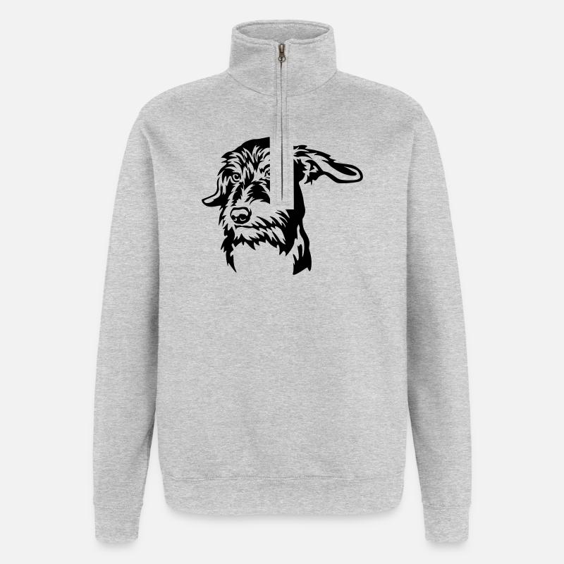 Dachshund Head - Quarter-Zip Sweatshirt - heather grey