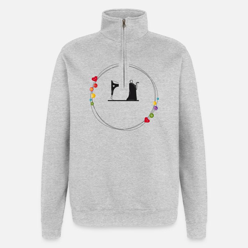 nostalgisch stilisierte Nähmaschine mit Knöpfe - Quarter-Zip-Sweatshirt - Grau meliert