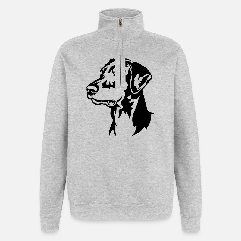 Dobermann Kopf - Quarter-Zip-Sweatshirt - Grau meliert