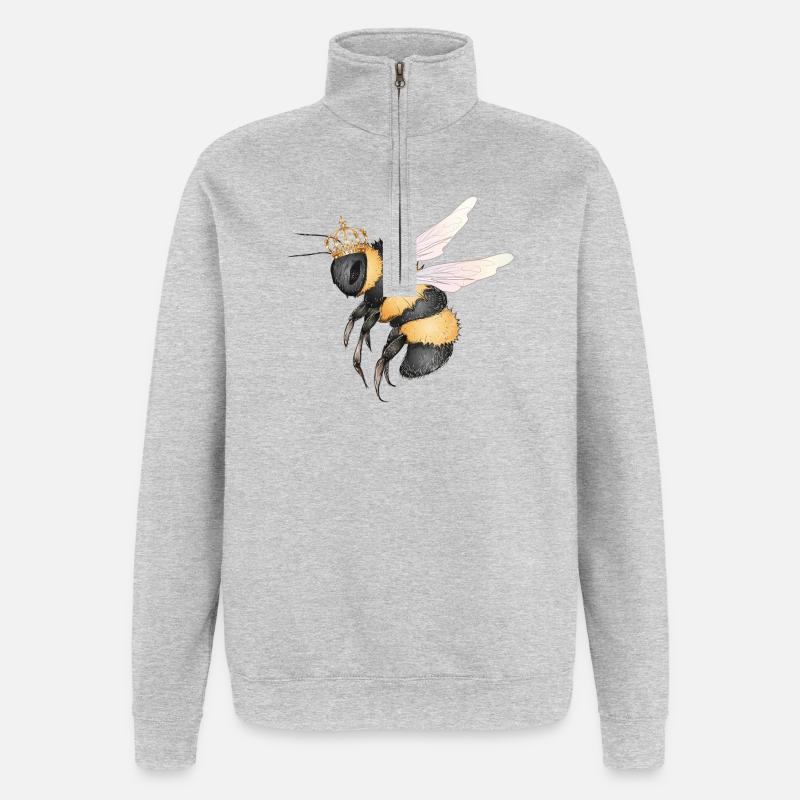 Zeichnung einer fliegenden Hummel mit Krone - Quarter-Zip-Sweatshirt - Grau meliert