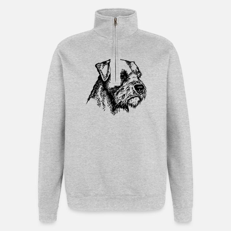 Border Terrier Portrait 2 - Sweat à zip 1/4 - gris chiné